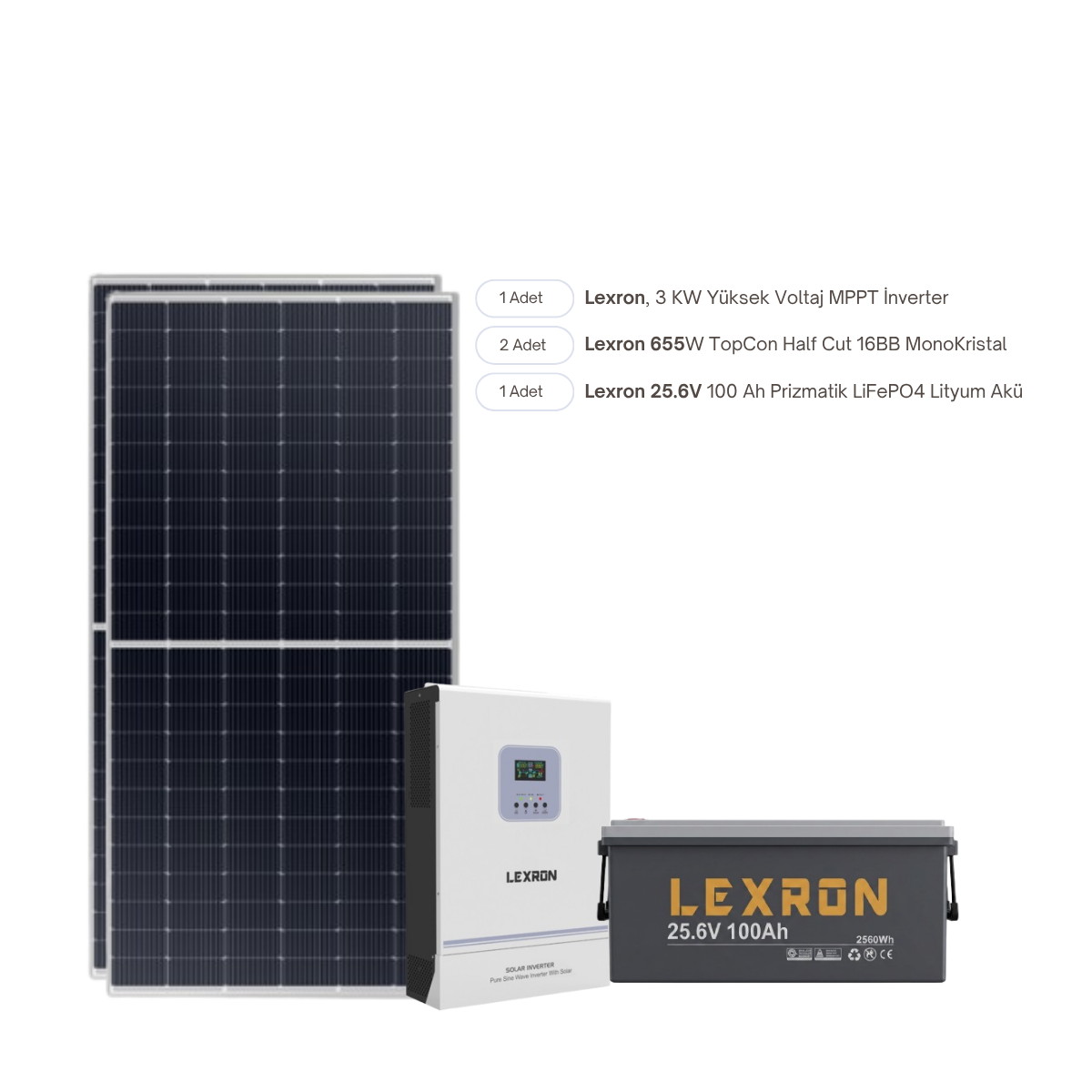 Emirsolar 3 kW Bağ Evi Off-Grid Paket 1310W Güneş Enerji Sistemi